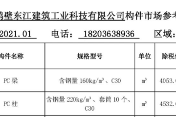 河南省裝配式建筑預(yù)制構(gòu)件市場參考價（2021年1月）